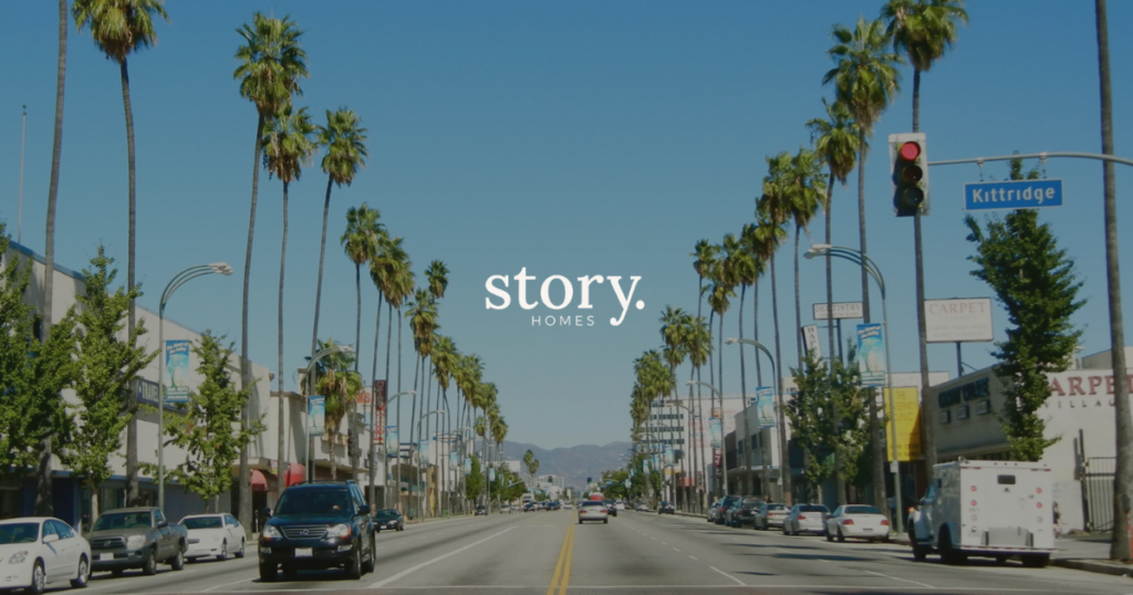 Palm tree-lined street with traffic in Van Nuys, California